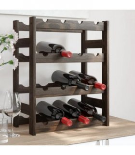 vidaXL Wine Rack for 16 Bottles Black Solid Wood Pine