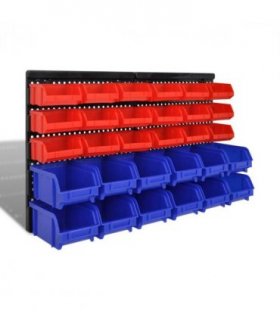 Wall Mounted Garage Plastic Storage Bin Set 30 pcs Blue & Red