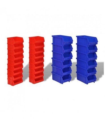 Wall Mounted Garage Plastic Storage Bin Set 30 pcs Blue & Red