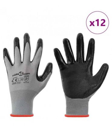 vidaXL Work Gloves 12 pcs Grey and Black 7 / S Polyester