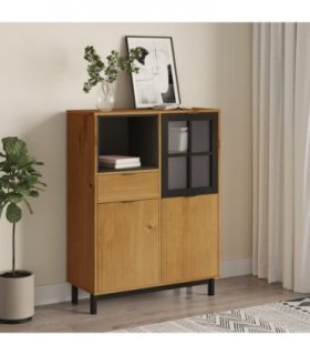vidaXL Highboard with Glass Door FLAM 92x40x122.5 cm Solid Wood Pine