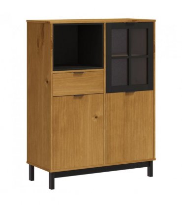 vidaXL Highboard with Glass Door FLAM 92x40x122.5 cm Solid Wood Pine