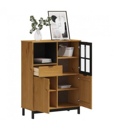 vidaXL Highboard with Glass Door FLAM 92x40x122.5 cm Solid Wood Pine