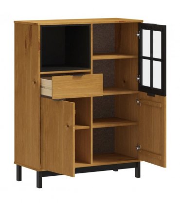 vidaXL Highboard with Glass Door FLAM 92x40x122.5 cm Solid Wood Pine