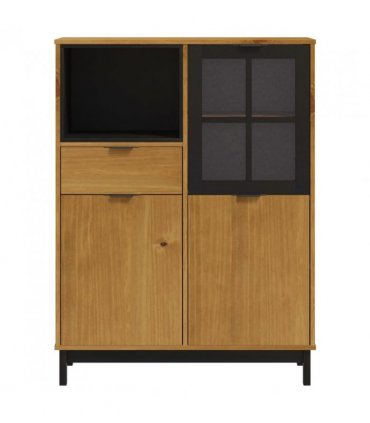 vidaXL Highboard with Glass Door FLAM 92x40x122.5 cm Solid Wood Pine