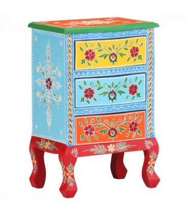 vidaXL Hand Painted Bedside Cabinet 40x30x60 cm Solid Mango Wood