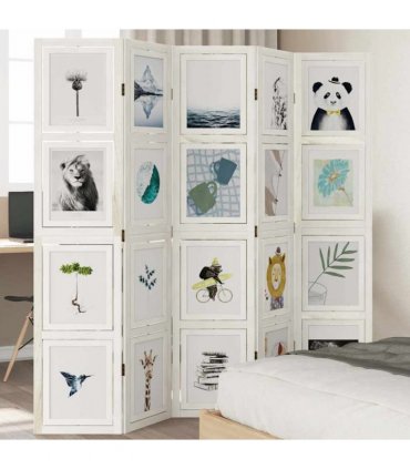 vidaXL Room Divider 5 Panels White Solid Wood Paulownia