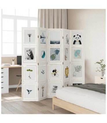 vidaXL Room Divider 5 Panels White Solid Wood Paulownia