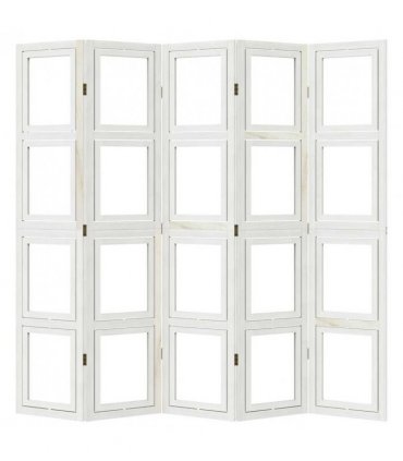 vidaXL Room Divider 5 Panels White Solid Wood Paulownia