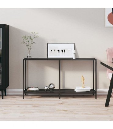 vidaXL Console Table | Black | Tempered Glass, Powder-Coated Steel | Standard