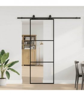 vidaXL Sliding Door with Hardware Set Black 76x205 cm ESG Glass