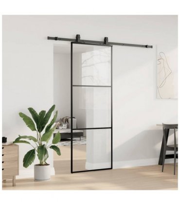 vidaXL Sliding Door with Hardware Set Black 76x205 cm ESG Glass