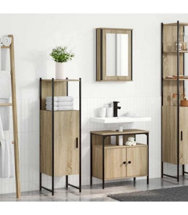 vidaXL Bathroom Furniture Set with Shelf 3 pcs Brown Engineered wood
