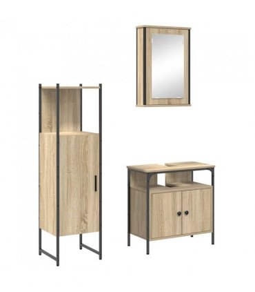 vidaXL Bathroom Furniture Set with Shelf 3 pcs Brown Engineered wood