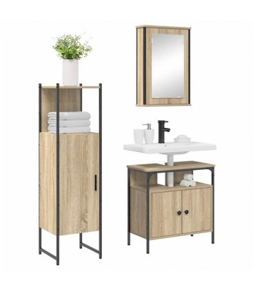 vidaXL Bathroom Furniture Set with Shelf 3 pcs Brown Engineered wood