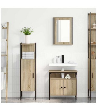 vidaXL Bathroom Furniture Set with Shelf 3 pcs Brown Engineered wood