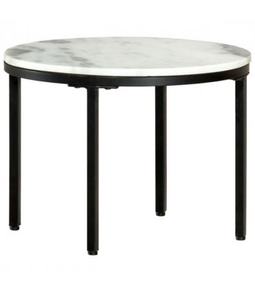 vidaXL Coffee Table White and Black Ø50 cm Real Solid Marble