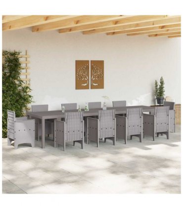 vidaXL Garden Table Light Grey 350 x 100 x 74 cm Poly Rattan