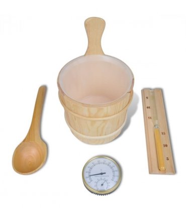 vidaXL 5 Piece Sauna Accessory Bucket Spoon Hourglass Thermo-hygrometer