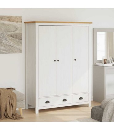 vidaXL 3-Door Wardrobe Hill White 127x50x170 cm Solid Pine Wood
