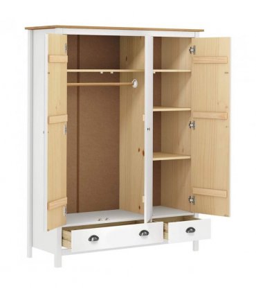 vidaXL 3-Door Wardrobe Hill White 127x50x170 cm Solid Pine Wood