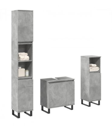 vidaXL 3 Piece Bathroom Furniture Set Concrete Grey Engineered Wood