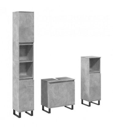 vidaXL 3 Piece Bathroom Furniture Set Concrete Grey Engineered Wood