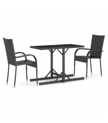 vidaXL Dining Set | Black | Polyethylene rattan, Powder-coated steel, Glass