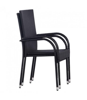 vidaXL Dining Set | Black | Polyethylene rattan, Powder-coated steel, Glass