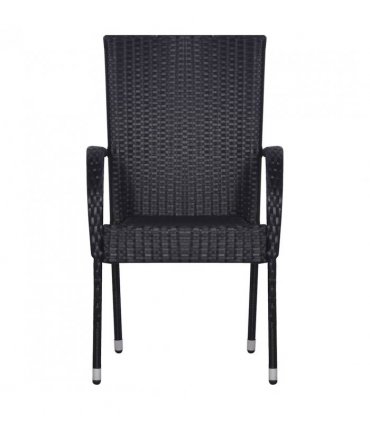 vidaXL Dining Set | Black | Polyethylene rattan, Powder-coated steel, Glass