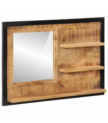 vidaXL Mirror with Shelves 80x8x55 cm Glass and Solid Wood Mango