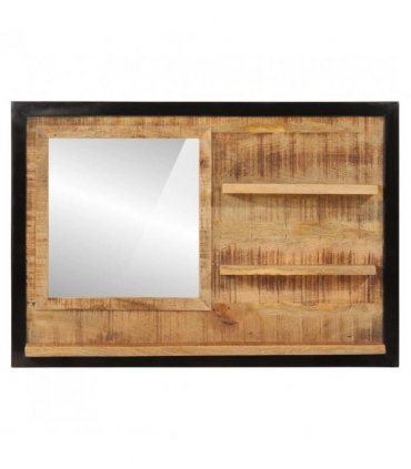 vidaXL Mirror with Shelves 80x8x55 cm Glass and Solid Wood Mango