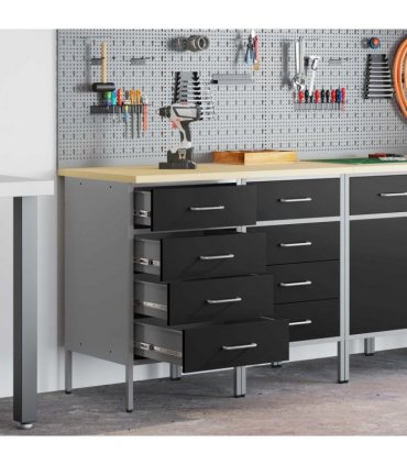 vidaXL Work Cabinet with Drawer 2 pcs Black and Grey 100 x 55 x 85 cm