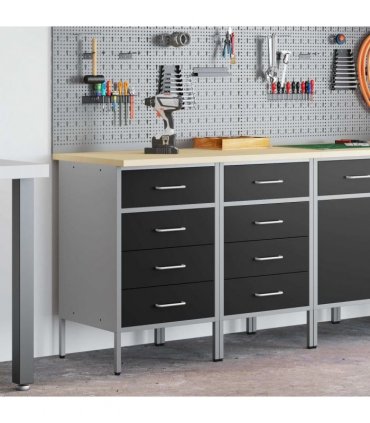vidaXL Work Cabinet with Drawer 2 pcs Black and Grey 100 x 55 x 85 cm