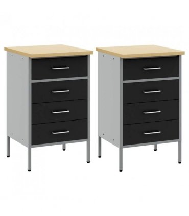 vidaXL Work Cabinet with Drawer 2 pcs Black and Grey 100 x 55 x 85 cm