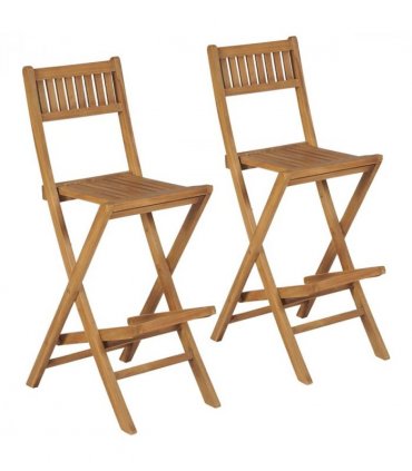 vidaXL Bar Chair | Set of 2 | Brown | Solid Teak Wood | Medium | Foldable