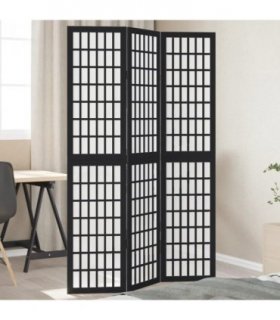 vidaXL Room Divider 3 Panels Black Solid Wood Paulownia