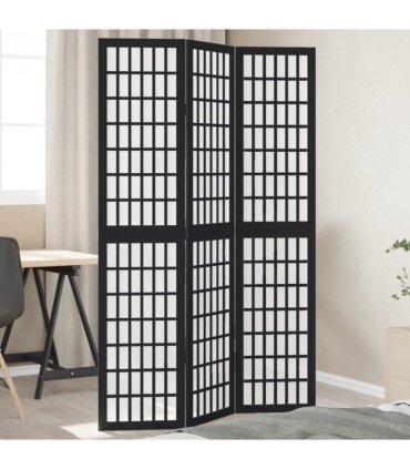 vidaXL Room Divider 3 Panels Black Solid Wood Paulownia