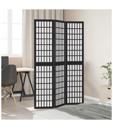 vidaXL Room Divider 3 Panels Black Solid Wood Paulownia
