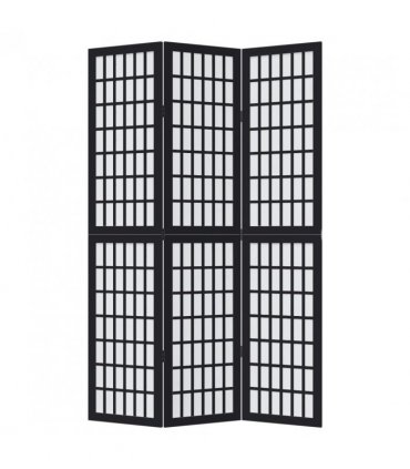 vidaXL Room Divider 3 Panels Black Solid Wood Paulownia