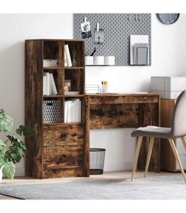 vidaXL Desk with Drawer with Shelf with Storage 2 pcs Smoked Oak