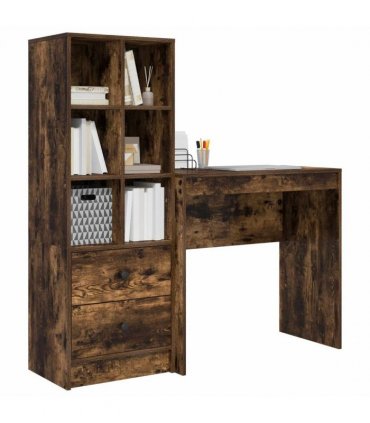 vidaXL Desk with Drawer with Shelf with Storage 2 pcs Smoked Oak