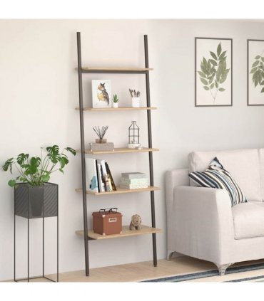 vidaXL 5-Tier Leaning Shelf Light Brown and Black 64x34x185.5 cm