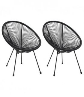 vidaXL Moon Chair | Set of 2 | Black | Round PVC Rattan | Garden Chair | Round