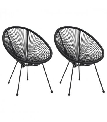 vidaXL Moon Chair | Set of 2 | Black | Round PVC Rattan | Garden Chair | Round