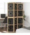 vidaXL Room Divider 3 Panels Brown and Black Solid Wood Paulownia
