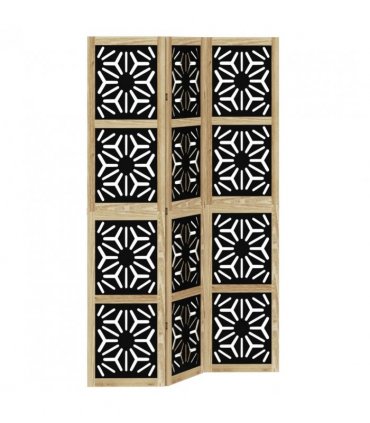 vidaXL Room Divider 3 Panels Brown and Black Solid Wood Paulownia