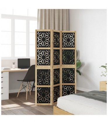 vidaXL Room Divider 3 Panels Brown and Black Solid Wood Paulownia