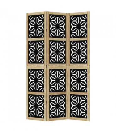 vidaXL Room Divider 3 Panels Brown and Black Solid Wood Paulownia