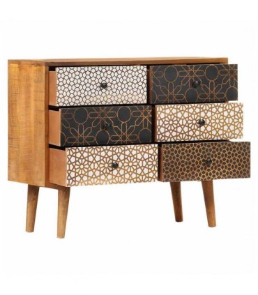 vidaXL Sideboard | Brown with printed patterns | Solid mango wood, MDF | Medium